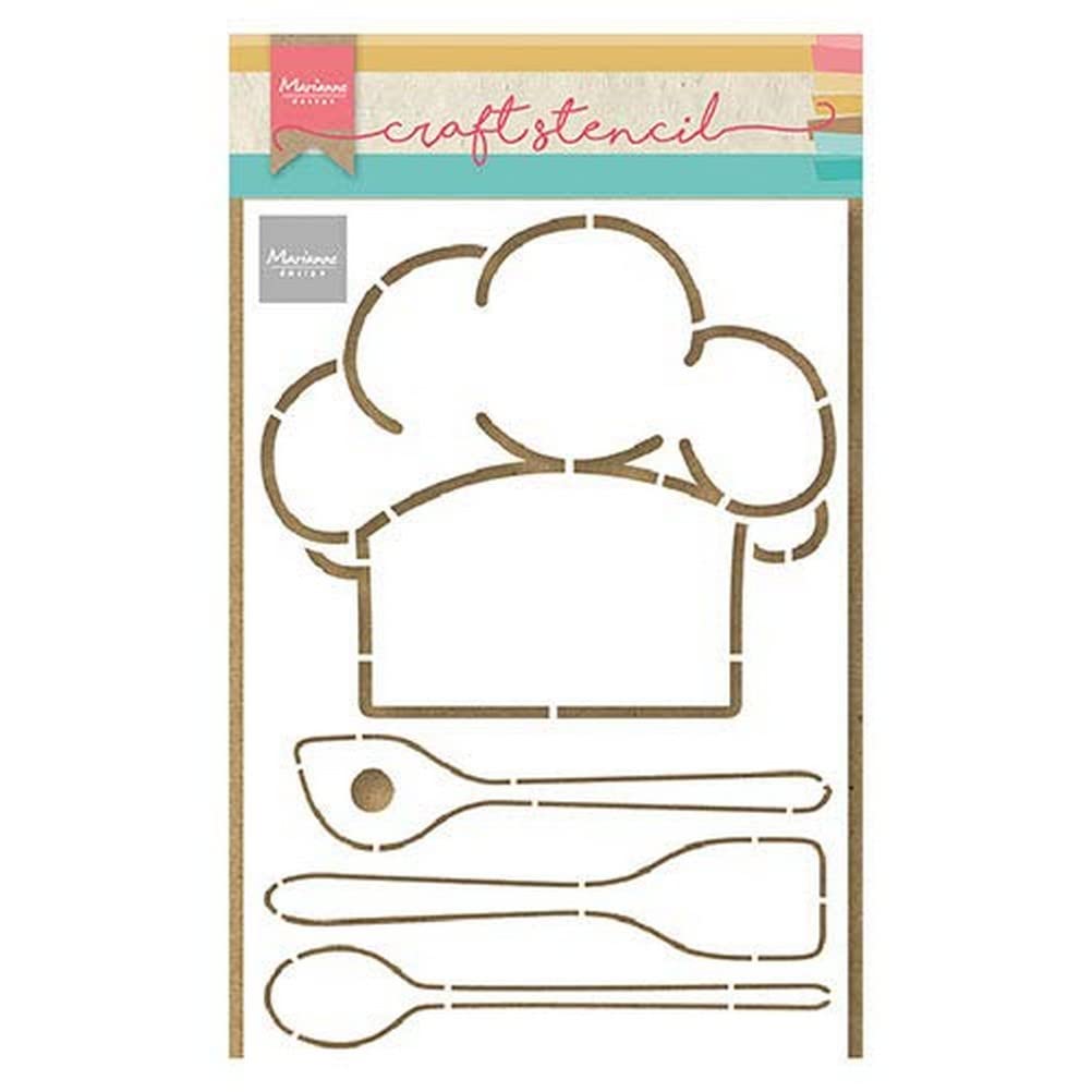 Marianne Design Stencil, Chefs hat & Utensils, for Scrapbooking Cardmaking and Other Paper Crafts, White, 21x14.9cm