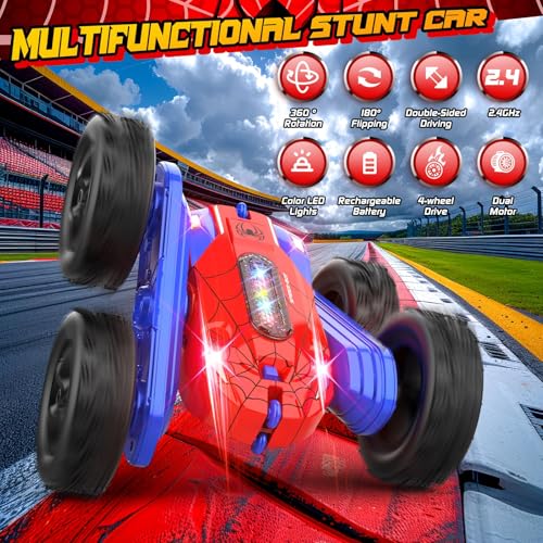 Remote Control Car, Double-Sided 360 ° Flipping Rotating RC Car, RC Stunt Car with Colorful LED Lights, 4WD RC Toy Car for Boys Age 8-12 and Boys Girls Birthday Present - Image 3