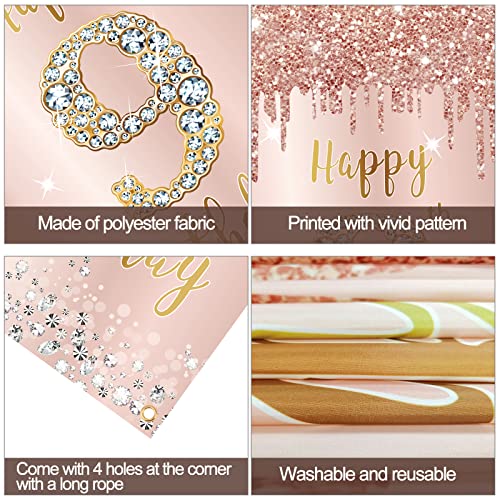Image of Pink Rose Gold 9th Birthday Door Banner Decorations, Large Nine Year Old Party Sign, Photo Booth Props