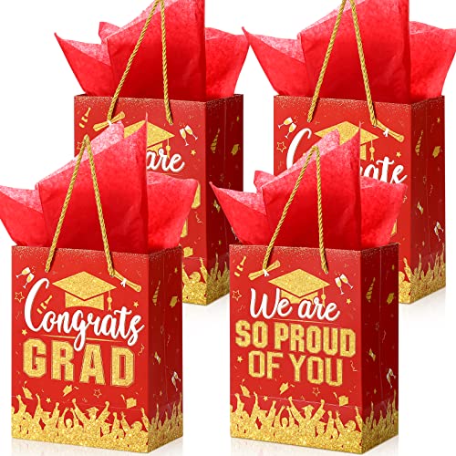TaoBary 12 Pcs Graduation Gift Bags with Tissue Party Favor Bag Handles Class of 2026 Grad Paper Goodie Bulk for Congrats Supplies(Burgundy Gold)