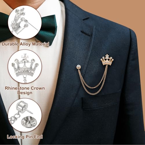 Image of PATIKIL Crown Hanging Chain Brooch Pins | Rhinestone Suit Pins Fashion Crystal Lapel Pins for Women Men
