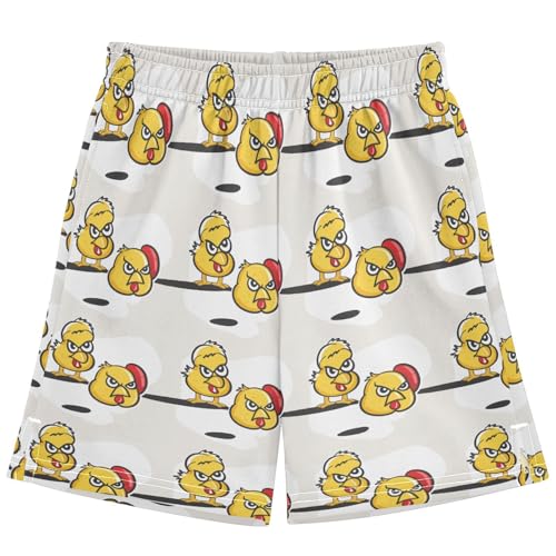 Boys Athletic Shorts with Pockets Cartoon Chicken Red Boxing Glove Running Basketball Shorts Size 7-8