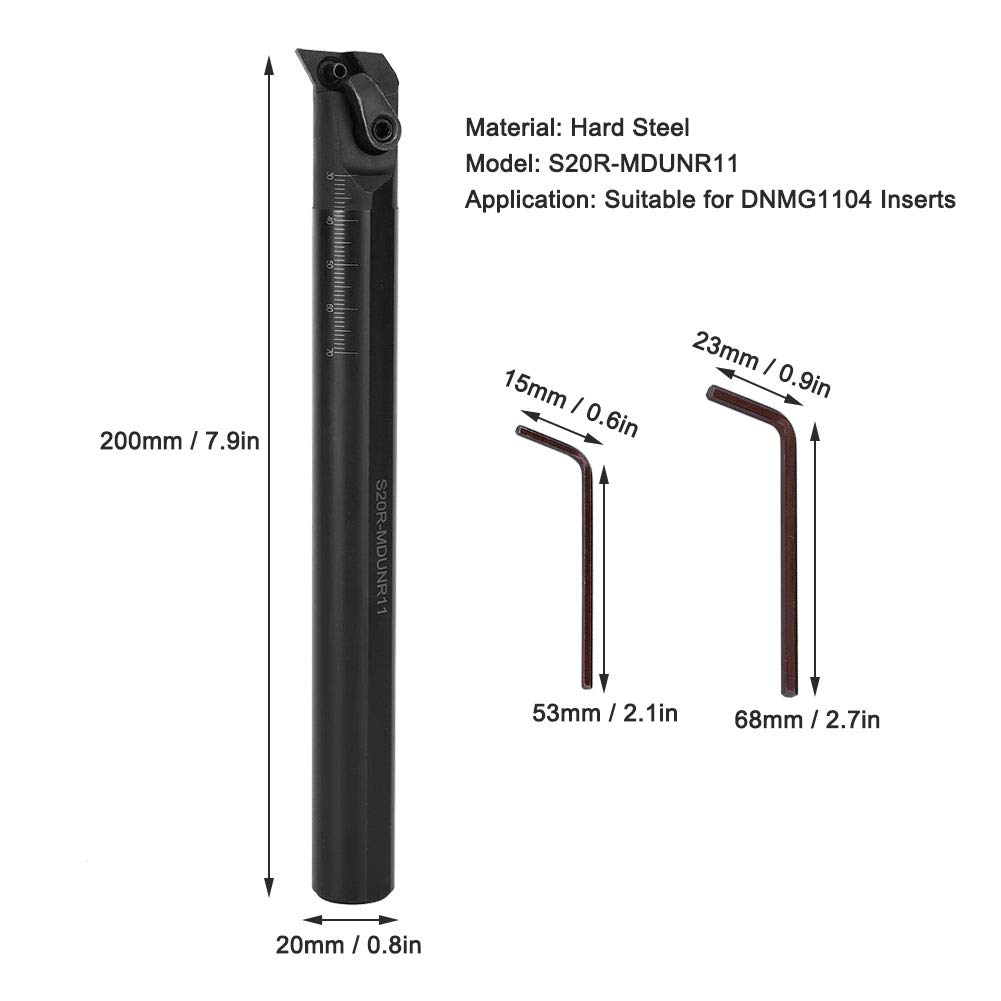 Lathe Boring Bar S20R - MDUNR11 | DNMG1104 Insert Turning Tool Holder with 2 Wrenches | Secure - Grip Cutting Interface for Steel Processing/Metalworking | High Hardness Hard