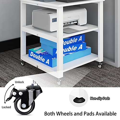 Natwind 3-Tier Laser Printer Cart 19.7''X19.7''X22.6'' Large Machine Stand,Heavy Duty Rolling Table With Storage,Floor-Standing Rack On Wheels,Paper File Organizer Shelf For Home Office (White) #TOP4