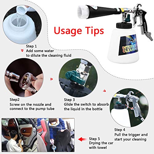 YVO Car Cleaning Gun, High Pressure Interior Detailing Gun Automotive Pneumatic Washing Gun with Air Regulating Valve 1000ml Foam Bottle Car Maintenance Tools