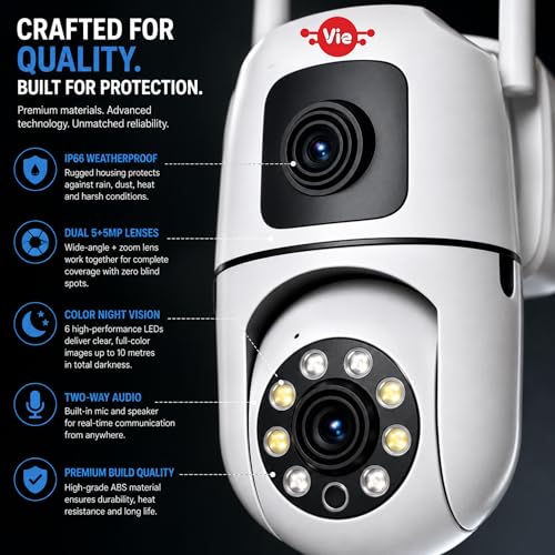 Image of VIE 5MP Dual Lens WiFi CCTV Camera for Home Outdoor 360 Degree PTZ | AI Motion Detection CC Camera Colour Night Vision Two-Way Audio App | Security Cameras for Home & Office