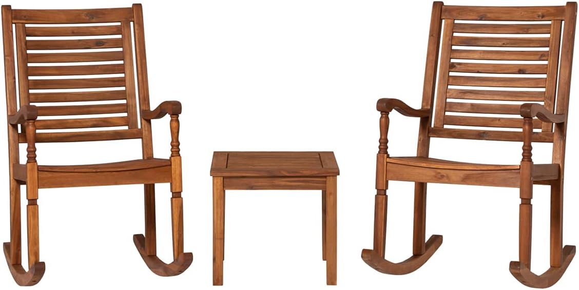 Walker Edison AZGWRCST3BR Portofino 3 Piece Slat Back Patio Set, Brown
