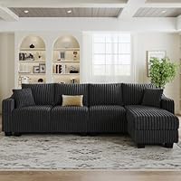 Belffin Sectional Couch with L-Shape Chaise L Shaped Couch with Ottoman Sectional Couches for Living Room Corduroy (Dark Grey, L Shaped)