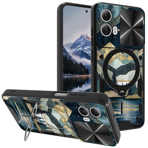 for Motorola Moto G-Power-5G-2024 Case, with Slide Camera Cover&Shockproof Bracket, Dual Layer Durable Heavy Duty Protective Cell Phone Case for Moto G Power 5G 2024,Green Golden Mountain