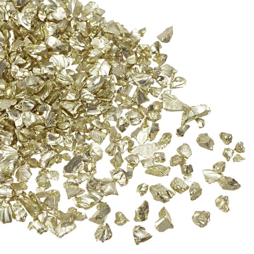 Kozelo Crushed Glass Chips - [2-4mm x 20g] Irregular Metallic Glass Bright Golden for DIY Decoration Nail Art Use, Electroplated Surface