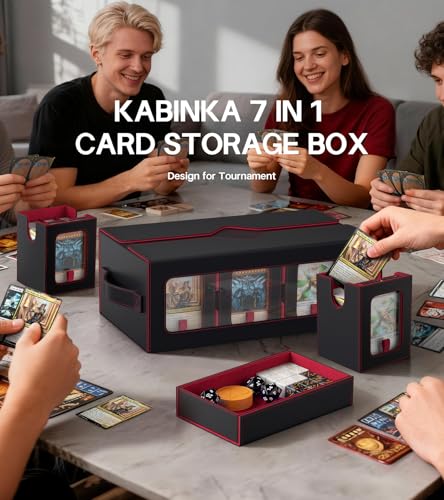 Image of Kabinka MTG Commander Deck Box, 6-Deck Modular Card Case with 100 PCS Card Sleeves, Dice Tray - Holds 600+ Double-Sleeved Cards, 35PT Magnetic Holders for TCG /EDH (Black Red)