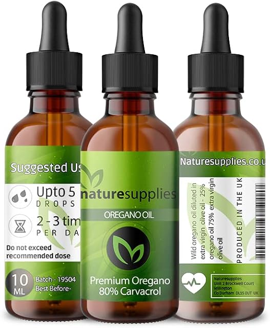 Naturesupplies Wild Oregano Oil 10ml Made in UK, Grown in The Mountains of The Mediterranean, 80 Percent Plus Carvacrol,125-130mg Carvacrol Per Serving, Super Potent Essential Oil