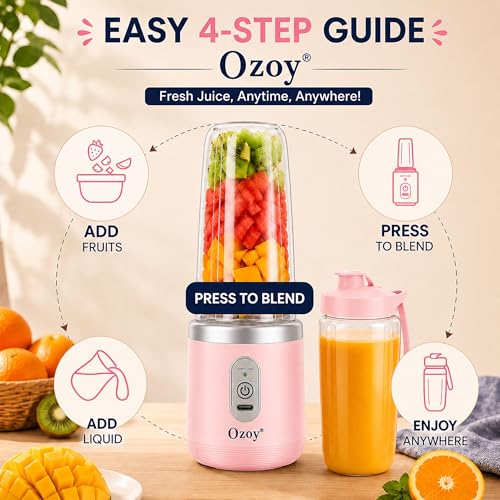 Image of Juicer for Home ^ CITRODA Juicer Mixer Grinder with 1500mAh Battery, 6 Blades 3Gears Fast Blending, 2-Jar Capacity (400ml*2) | 40 Watts Bullet Rechargeable Portable Personal Juicer (Pink)