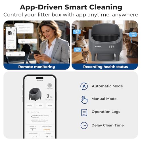 Image of Self-Cleaning Cat Litter Box, Open-Top Automatic Litter Box with APP Control, Odor-Control & Low-Noise Design, Large Capacity, Safe for Multiple Cats
