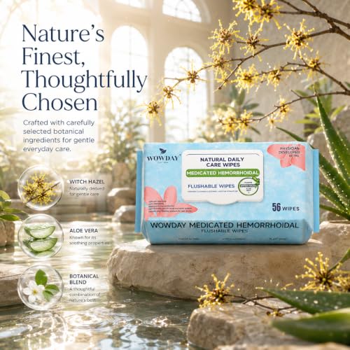 Image of Flushable Hemorrhoid Wipes | Medicated Witch Hazel Wipes Ph Balanced | 240 Count Natural Fragrance Free Adult Hemorrhoids Witch Hazel Wipe for Butt Itch