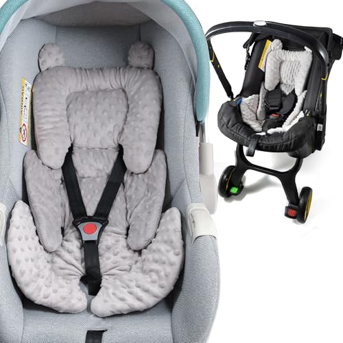 Image of Honeau 3in1 Baby CarSeat Head Support for Infant, Reversible Soft Infant Car Seat Insert Newborn Boy Girl, Breathable Cotton Head Body Support Pillow Cushion,Stroller,Swing,Bouncer,Baby Registry,Grey