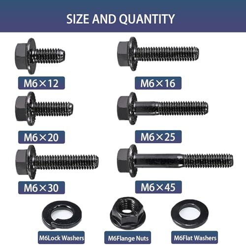 Image of 180Pcs M6 Metric Flange Bolt Assortment, M6x1.0, (12mm to 40mm) Assorted Hex Bolts and Nuts Washers Kit for Automotive, 10.9 Black Zinc Galvanized