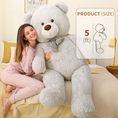 Image of MaoGoLan Giant Teddy Bear Plush 5 Feet, Life Size Large Stuffed Animal 5 Feet,Soft and Fluffy Big Teddy Bear Gift for Baby Shower,Christmas,Valentines,Gray