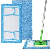 Reusable Mop Pad (UP to 100X) for Swiffer Sweeper Mop, 12.5'' Microfiber Mop Pad Refill Washable for Hard Floor Baseboard Cleaning, Wet/Dry Cleaning Pad, 2 Pack
