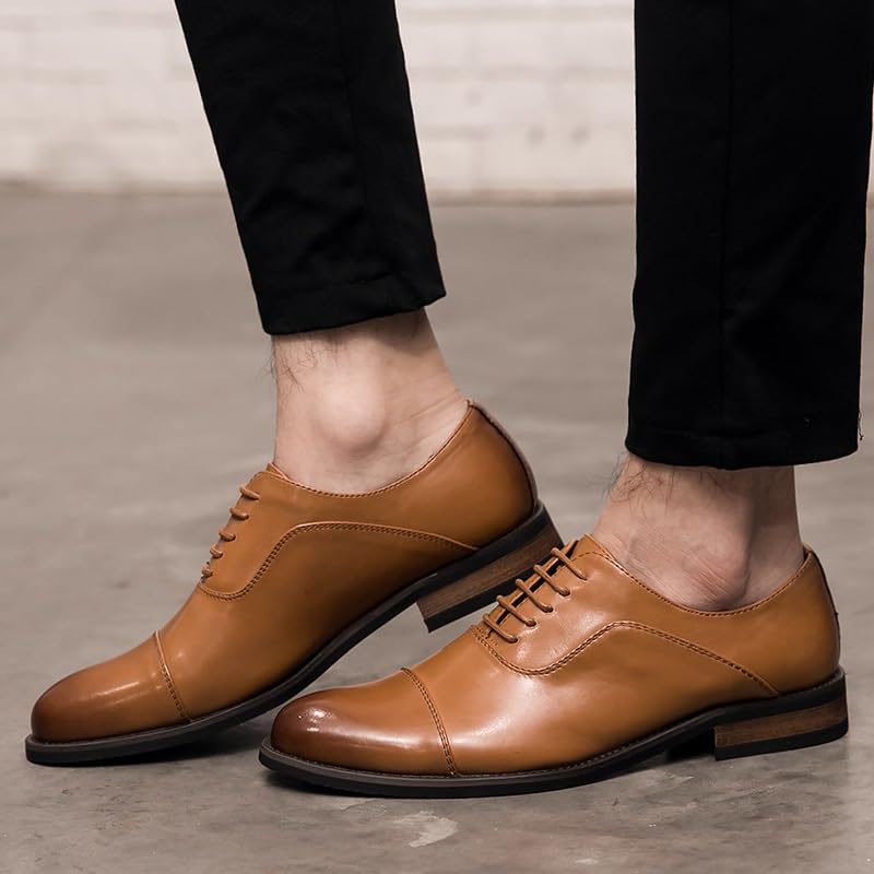 Men's Dress Cap Toe Leather Shoes Brogue Formal Wear Low Top Shoes Men's Business Derby Wingtip Lace Up Breathable Non-Slip Rubber Soft Sole Shoes2