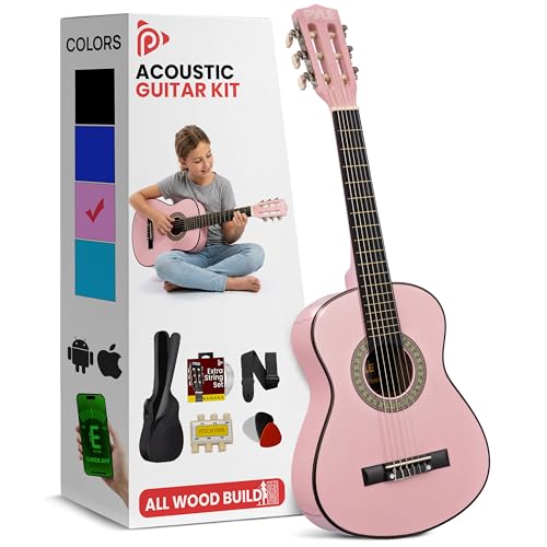 Pyle 30-Inch Beginner Acoustic Guitar Kit 6-String Classical Style Travel Guitar for Kids & Adults - Includes Shoulder Strap Strings Picks Tuning Pitch Pipe & Storage Gig Bag Handcrafted Wood