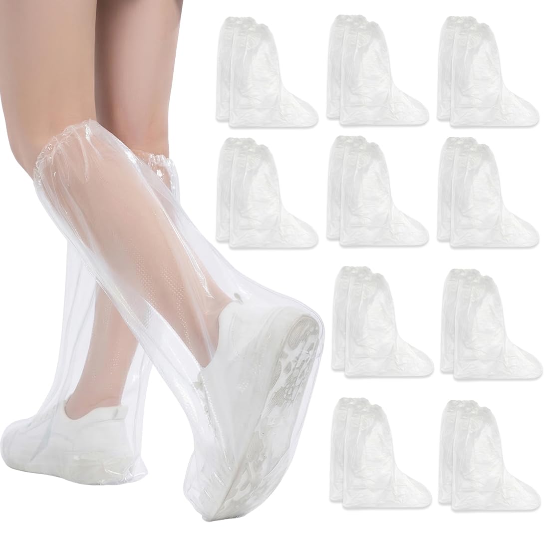 Copri Scarpe Impermeabili Antistrappo con Elastico Protettivo per Pioggia e Bicicletta, Calzari Usa e Getta Fino alla Taglia 46 (Trasparente)