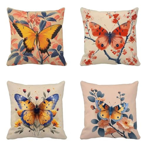 クッションカバー 黄色 クッションカバー 70 x 70 cm 4枚組, 柔 Cushion Cover 動物 Cushion Cover おしゃれ 洗濯機丸洗い 隠れるファスナー ソファ用 家庭装飾 洋室 車用 装飾枕 雰囲気 部屋飾りギフト -yxy2
