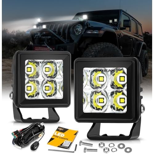 Auxbeam 2 Inch LED Pod Light Off Road Driving Light Square Spotlights 4000LM White Spot Beam Auxiliary Ditch Work Lights for Truck Car Jeep Motorcycle ATV UTV