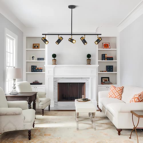 Image of 5-Light Ceiling Track Lighting Adjustable LED Track Lighting Kit Gold and Black Industrial Ceiling Spot Lighting for Kitchen Farmhouse Accent Lighting