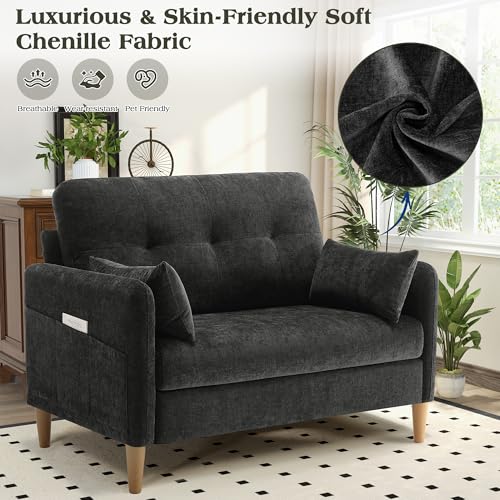 Image of Hanherry Loveseat Sofa, 47 inch Small Couch for Living Room, Comfy Chenille Fabric Love Seat for Bedroom with Throw Pillow,Removable Cushion Cover,Couches for Small Space,Apartment,Dorm