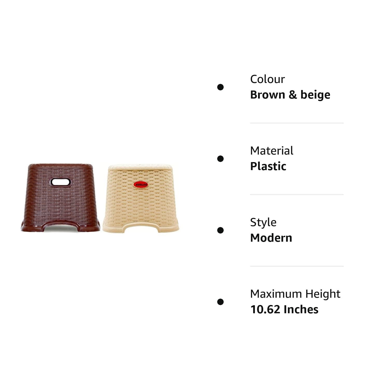 RJ kitchenware Store Stool for Kitchen Bathroom Classic Perfect Posture Plastic Stool, 10.62 inch (Height) Pack of 2 pcs Brown & Beige 2