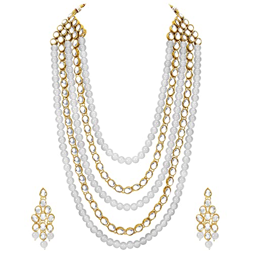 Image of Peora Kundan Faux Pearl Long Necklace & Jewelry Set Gift for Women