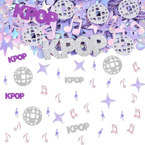 580PCS Kpop Confetti, Glitter Laser K-Pop Party Confetti with Music Note Microphone Disco Ball Design, Kpop Themed Party Decorations for Birthday Concert Fan Meetup Table Wall Balloon Decor