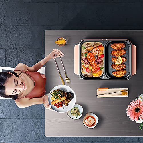 Cooking Pot Hot Pot with Grill 2 in 1 Indoor Non-Stick Electric Hot Pot and Frying Pan Independent Temperature Control less Korean BBQ Grill for Indoor Outdoor Party 11.4 x 8.7 x 4 - Image 4
