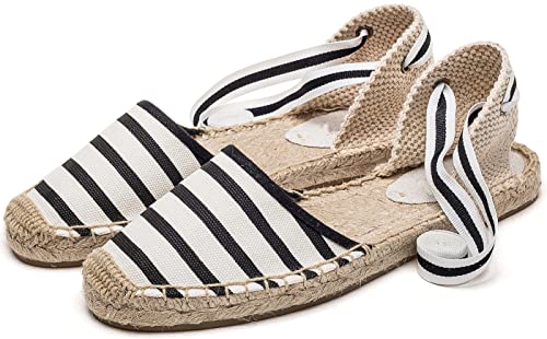 Image of Women's Espadrille FLat Sandals Closed Toe Ankle Wrap,Classic Lace Up Summer Dressy Flat Shoes