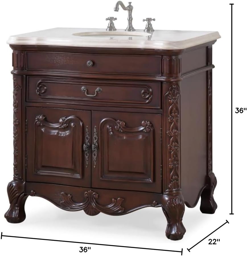 Benton Collection 36''Solid Wood Traditional Style Madison Bathroom Vanity (Vanity, Cream Top)