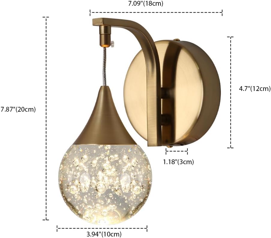 LED Wall Sconces Dimmable, Modern Crystal Wall Sconce Indoor, Bubble Brass Wall Light for Bedroom Bathroom Living Room Dining Room Hallway,3300k 5W