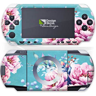 Autocollant PSP 1000 fleurs bleu rose pour jouer avec style au quotidien