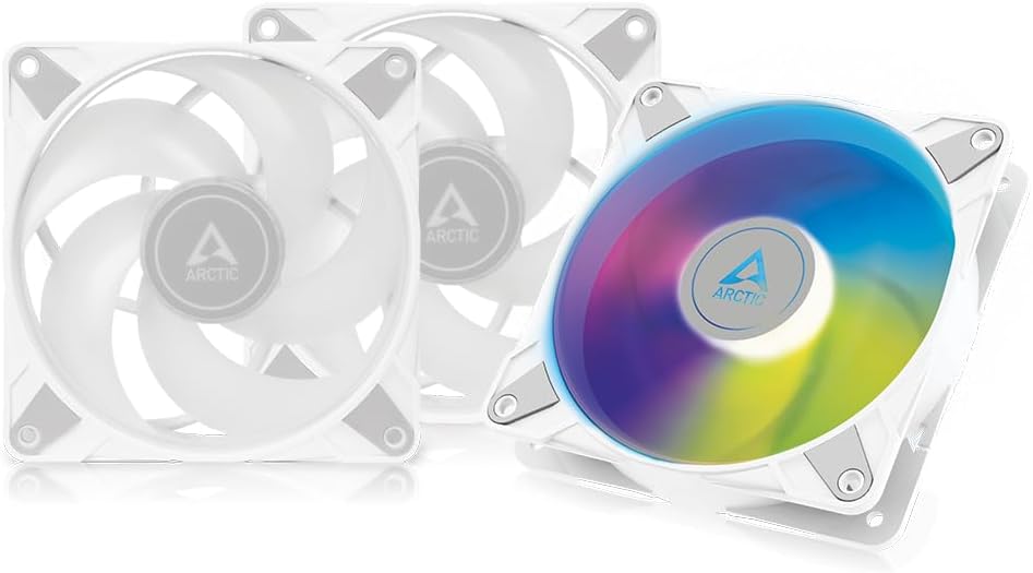 ARCTICP12 PWM PST A-RGB (3 Pack) - PC Fans, 120mm PWM Case Fan Optimized for Static Pressure, Semi-Passive: 200–2000 RPM (0 RPM <5%), 5V 3 pin ARGB LED - White