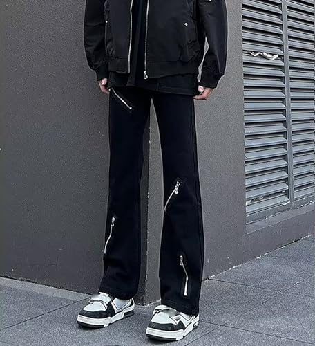 Men's Y2K Flared Jeans Baggy Wide-Leg Retro Distressed Casual Fashion Multi-Zipper Goth Pants Hip-hop Streetwear3
