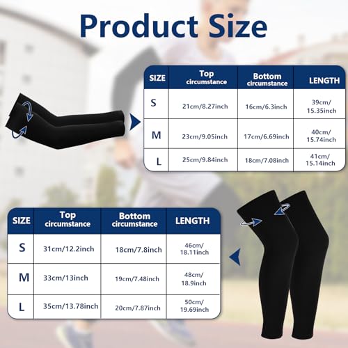 Image of 4 Pairs Kids Leg Sleeves Compression and Arm Sleeves,Youth Leg Sleeves Arm Wraps with Anti-slip Silicone Strips