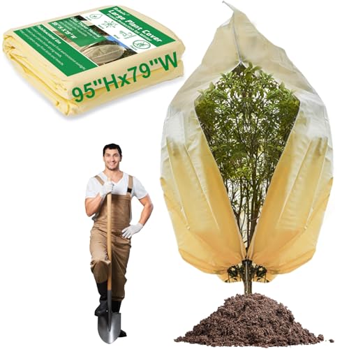 Rohuis 95x79 inch Huge Frost Cloths for Outdoor Plants Tree Covers Freeze Protection,2.82oz/yd² Thickened Winter Plant Covers with Zipper Drawstring,Frost Blanket for Wind,Sun and Bird 79"x9