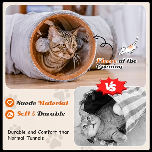 Nobleza Katzentunnel, 3-Wege Faltbar Katzentunnel mit 1 Loch und Katzenspielzeug Ball, T-förmiger Katzenspieltunnel für Katzen, Kaninchen und Meerschweinchen, Grau