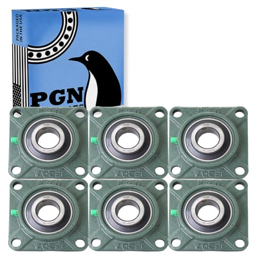 PGN UCF207-20 Pillow Block Bearing - Pack of 6 Square Flange Mounted Pillow Block Bearings - Chrome Steel Bearings with 1-1/4