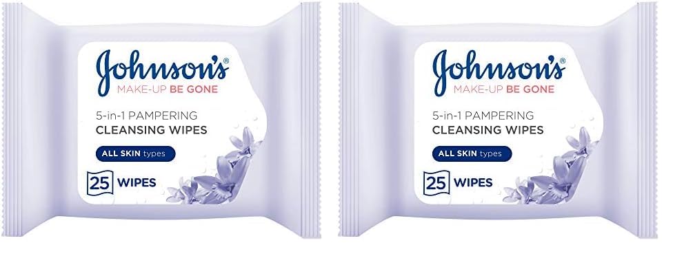 Johnson's Make Up Be Gone Pampering Wipes, Moonflower, 25 Count,Packaging may vary (Pack of 2)