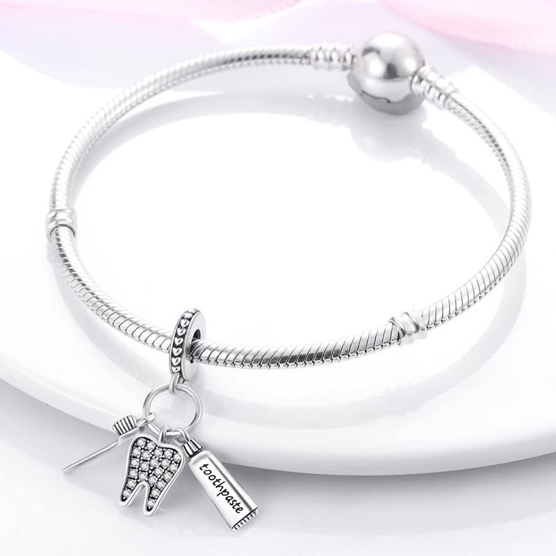 Healthy Teeth Toothbrush Dangle Charm For Bracelet, 925 Sterling Silver, Pandora Fit Charm3
