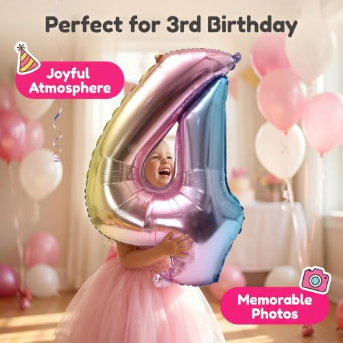Image of YPSelected 32 Inch Large Foil Helium Number Balloon Birthday Wedding Party 0-9 (Rainbow, 4)
