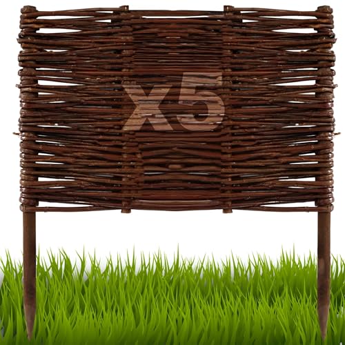 Floranica 5 Stück Beetbegrenzung aus Weide 40 cm x 40 cm Rasenkante aus Weidengeflecht Beeteinfassung Rasenkante Beetzaun Weidenzaun Palisade Abtrennung von Blumenbeetwegen Gartenbeeten