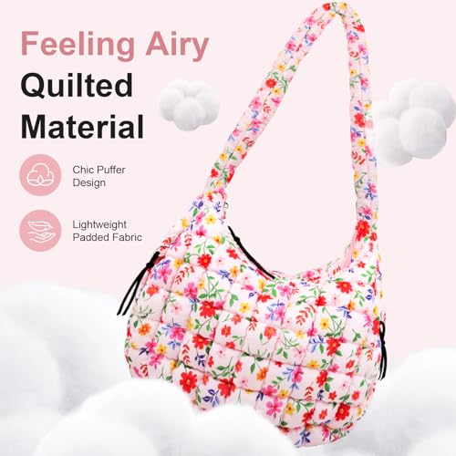 Image of Quilted Puffer Tote Bag Purse Puffy Crossbody Shoulder Bag,Lightweight Nylon Hobo Bag Puffer Carryall Bag for Women Girl