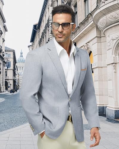 WULFUL Men's Sport Coats Blazers Linen Cotton Blazer Regular Fit One Button Suit Jacket with 2 Pockets3
